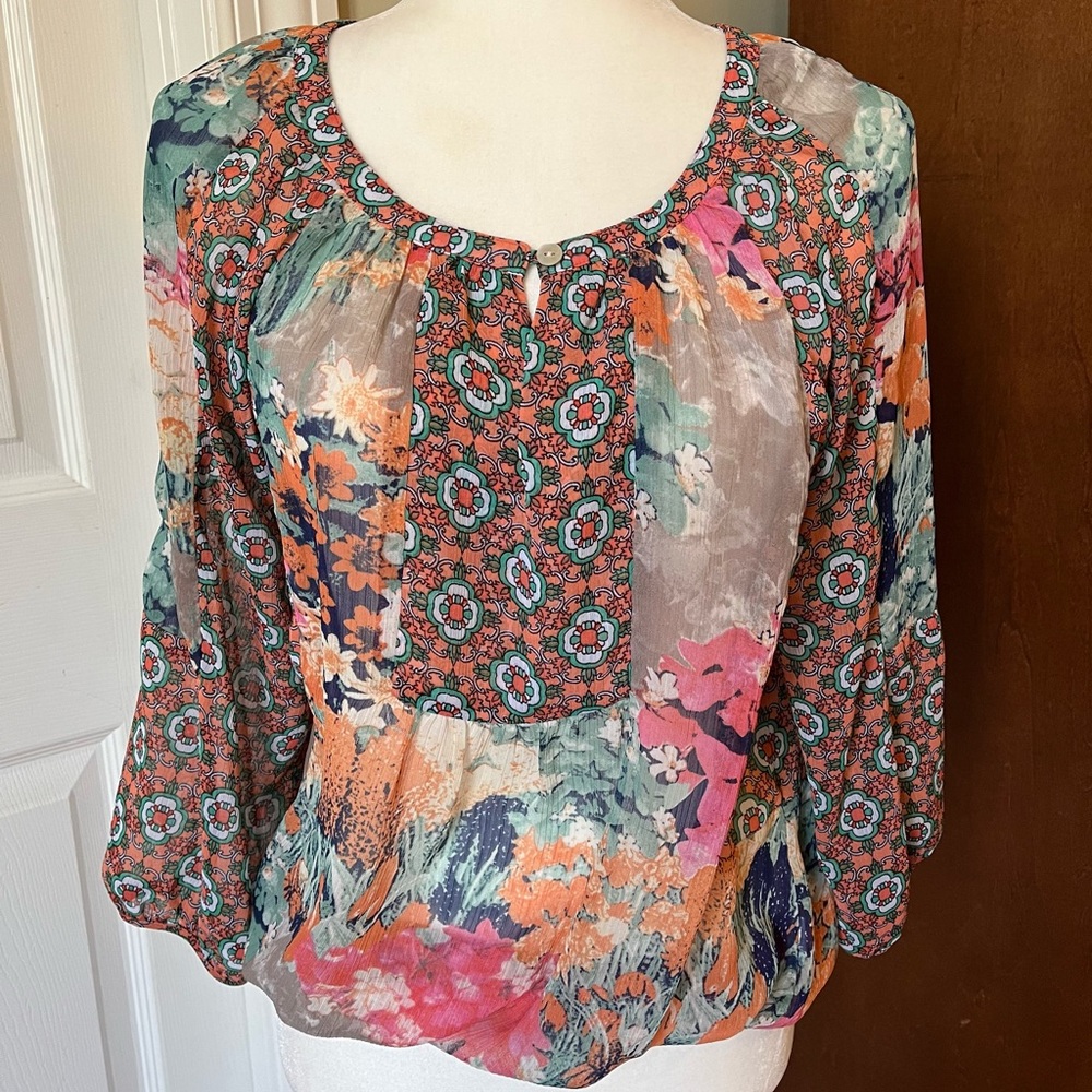⭐️Anthropologie⭐️ floral patchwork sheer top - Fig and Flower - S